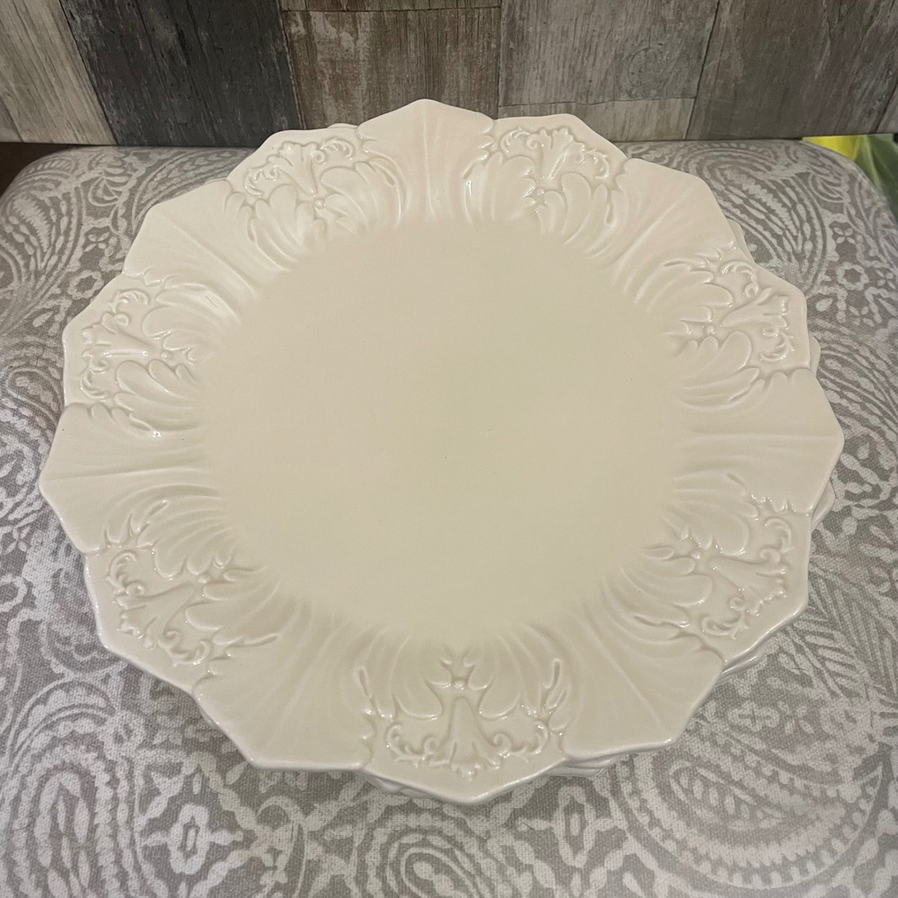 VTG San Marco Italy Cream Ceramic Scalloped Embossed Salad Plates Set of 6  9"